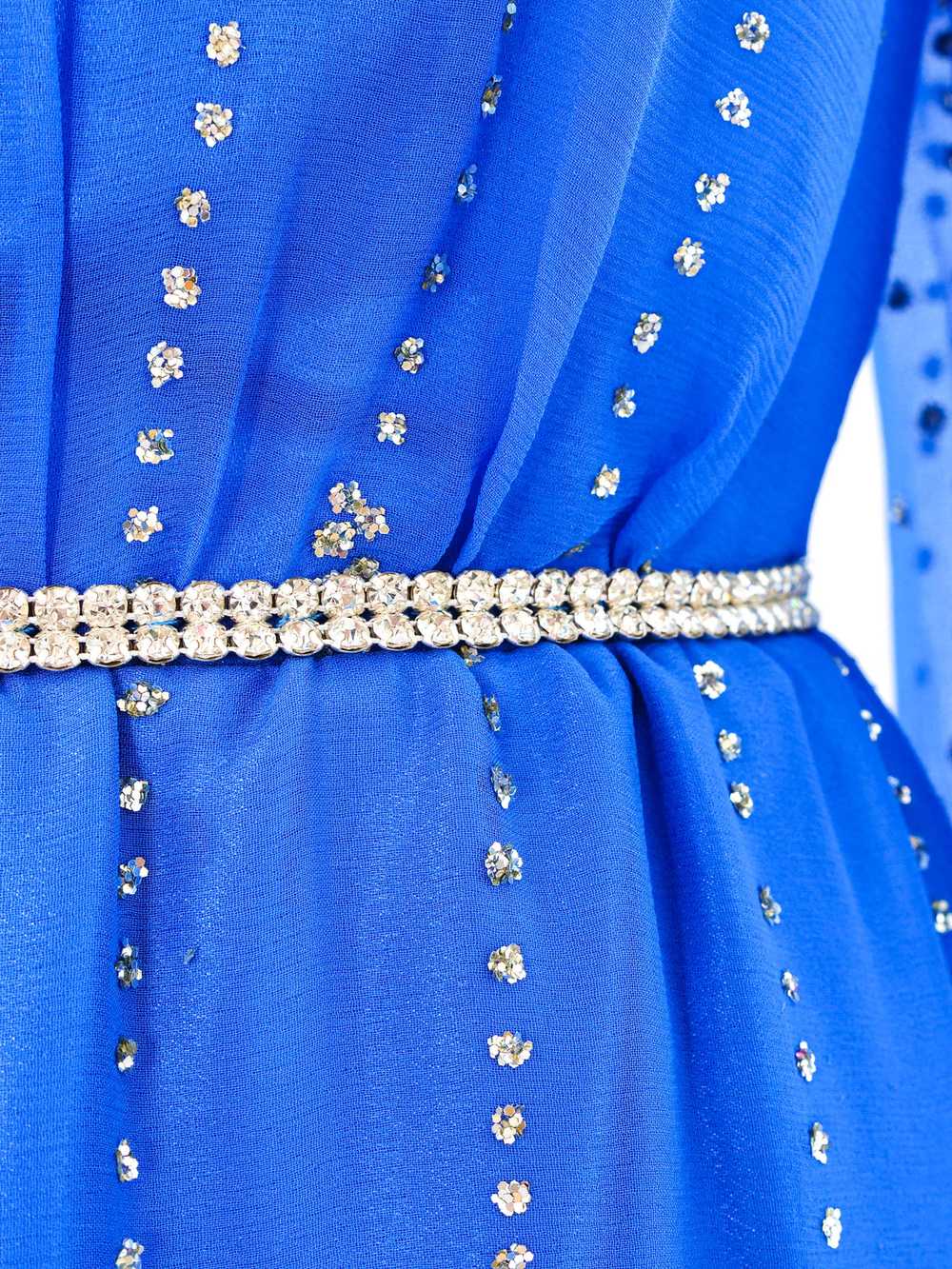 Glitter Embellished Blue Chiffon Maxi Dress - image 4