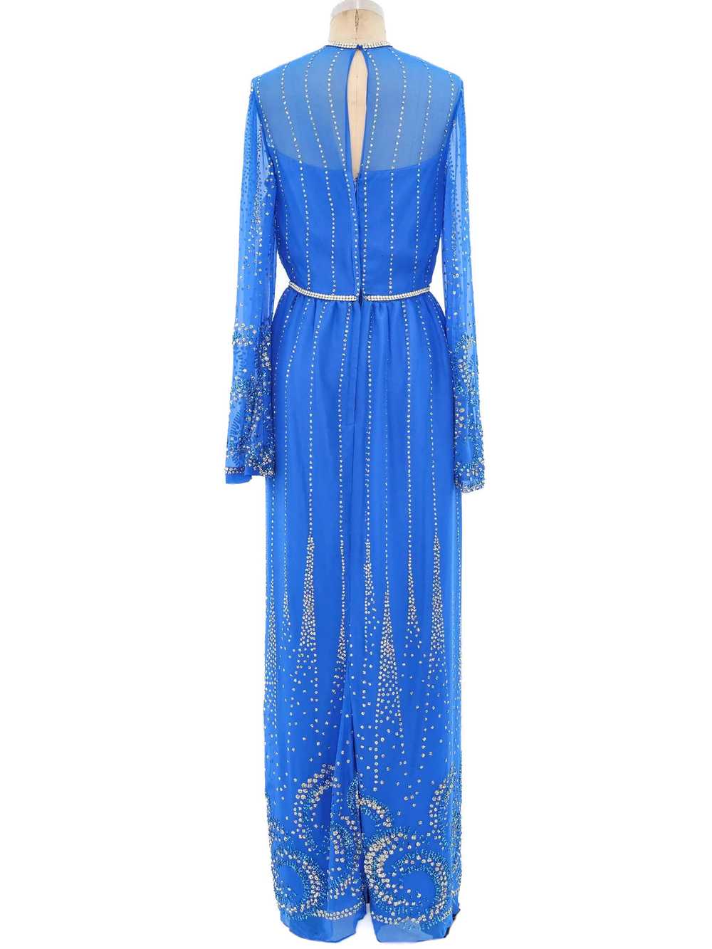 Glitter Embellished Blue Chiffon Maxi Dress - image 5