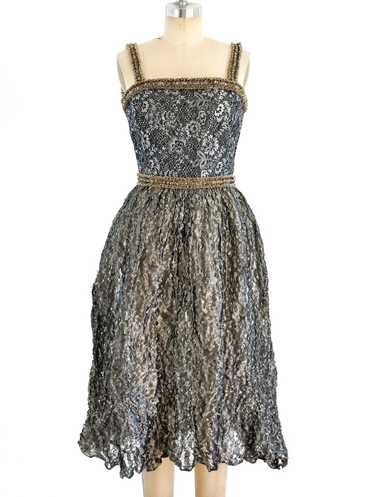 Mary McFadden Embellished Metallic Dress