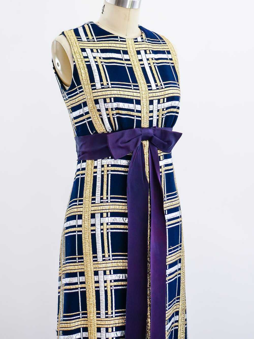 Morton Myles Blue Plaid Lurex Maxi Dress - image 4