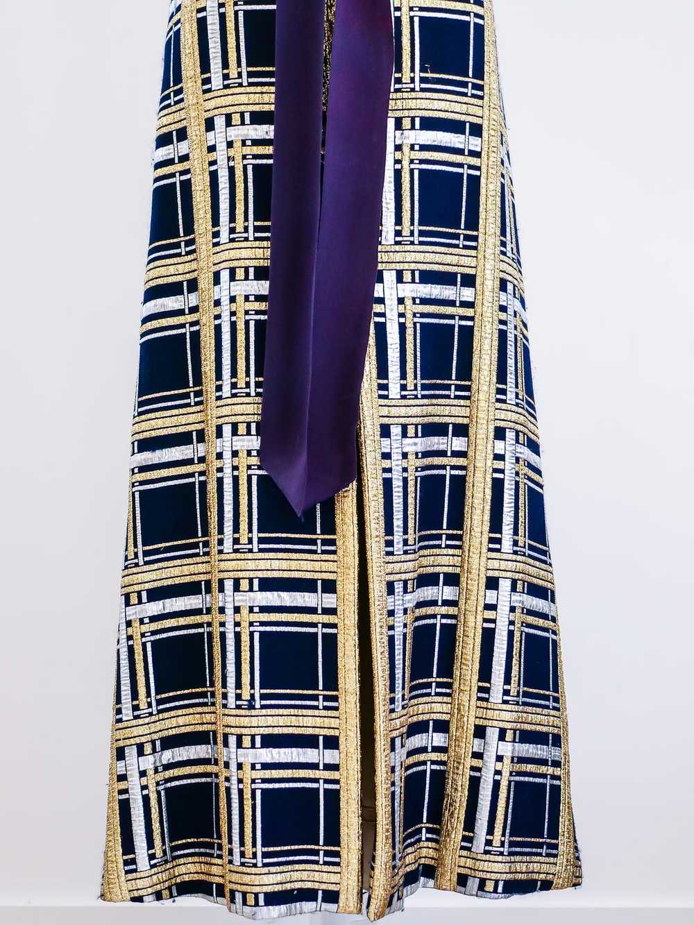 Morton Myles Blue Plaid Lurex Maxi Dress - image 5
