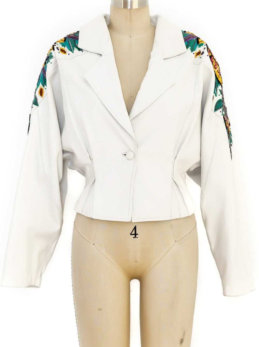 Embellished White Leather Crop Jacket - image 1