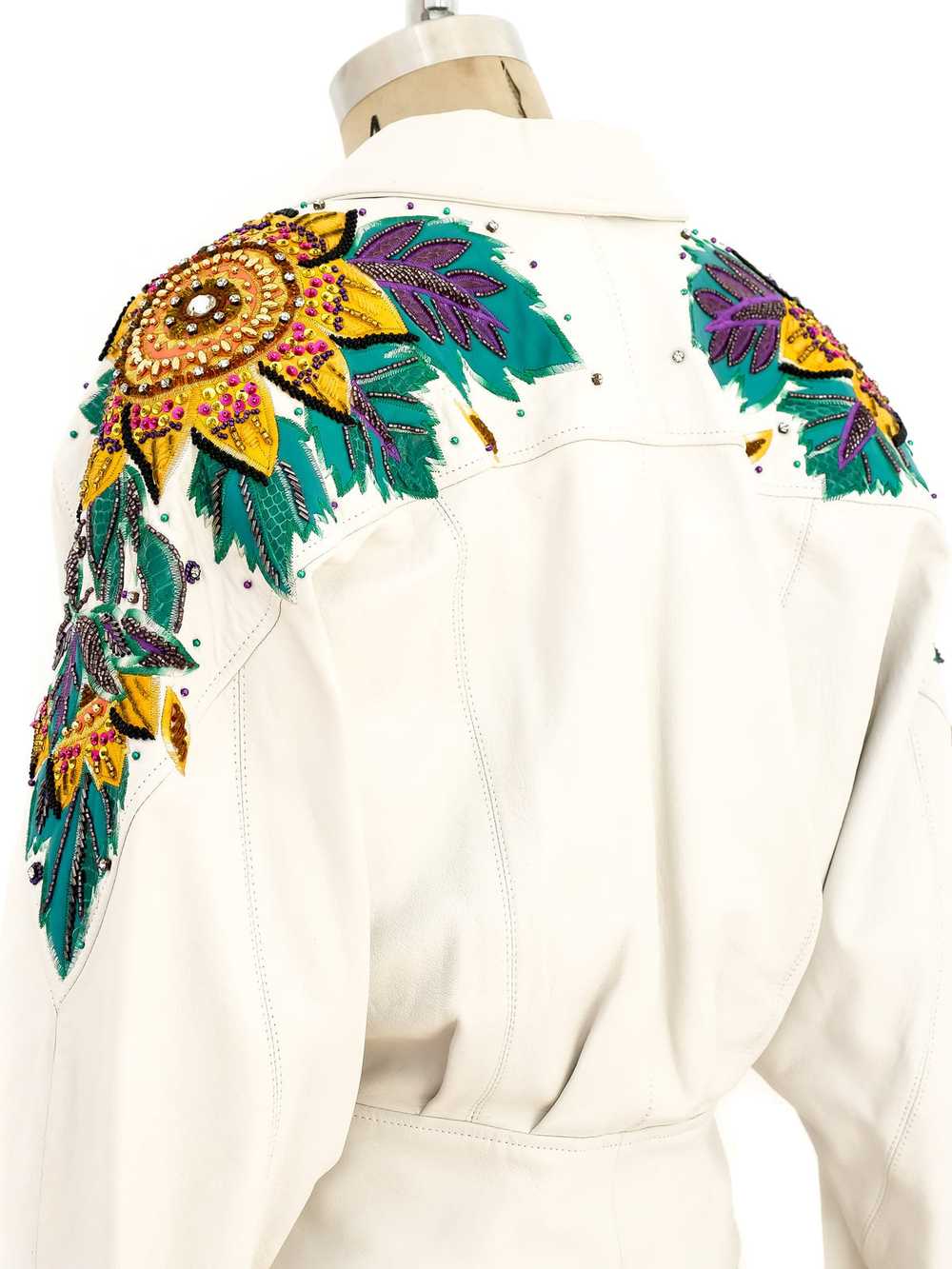 Embellished White Leather Crop Jacket - image 2