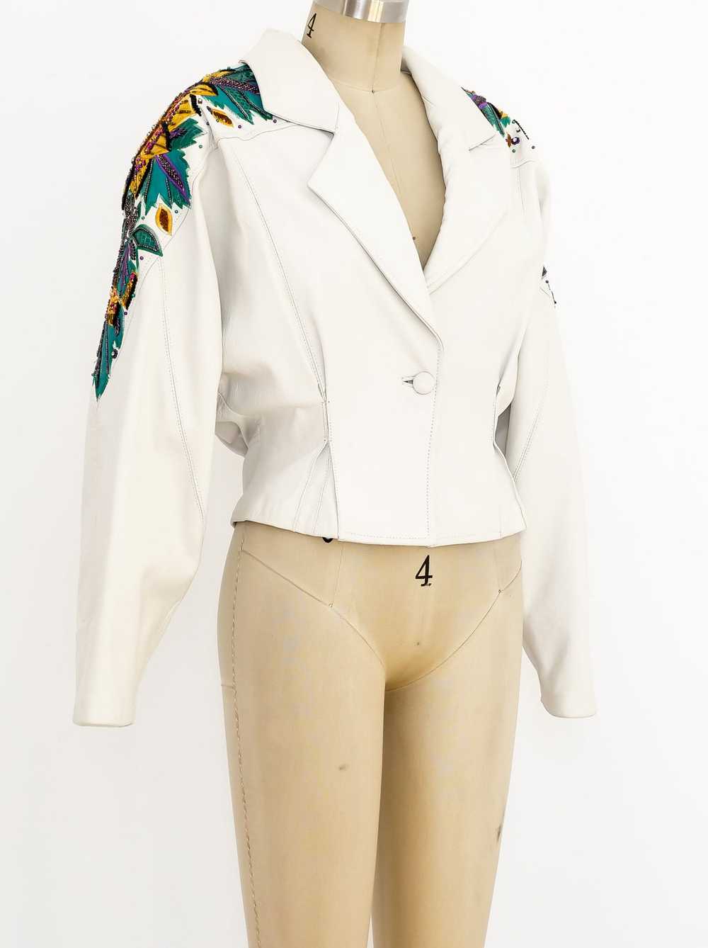 Embellished White Leather Crop Jacket - image 3