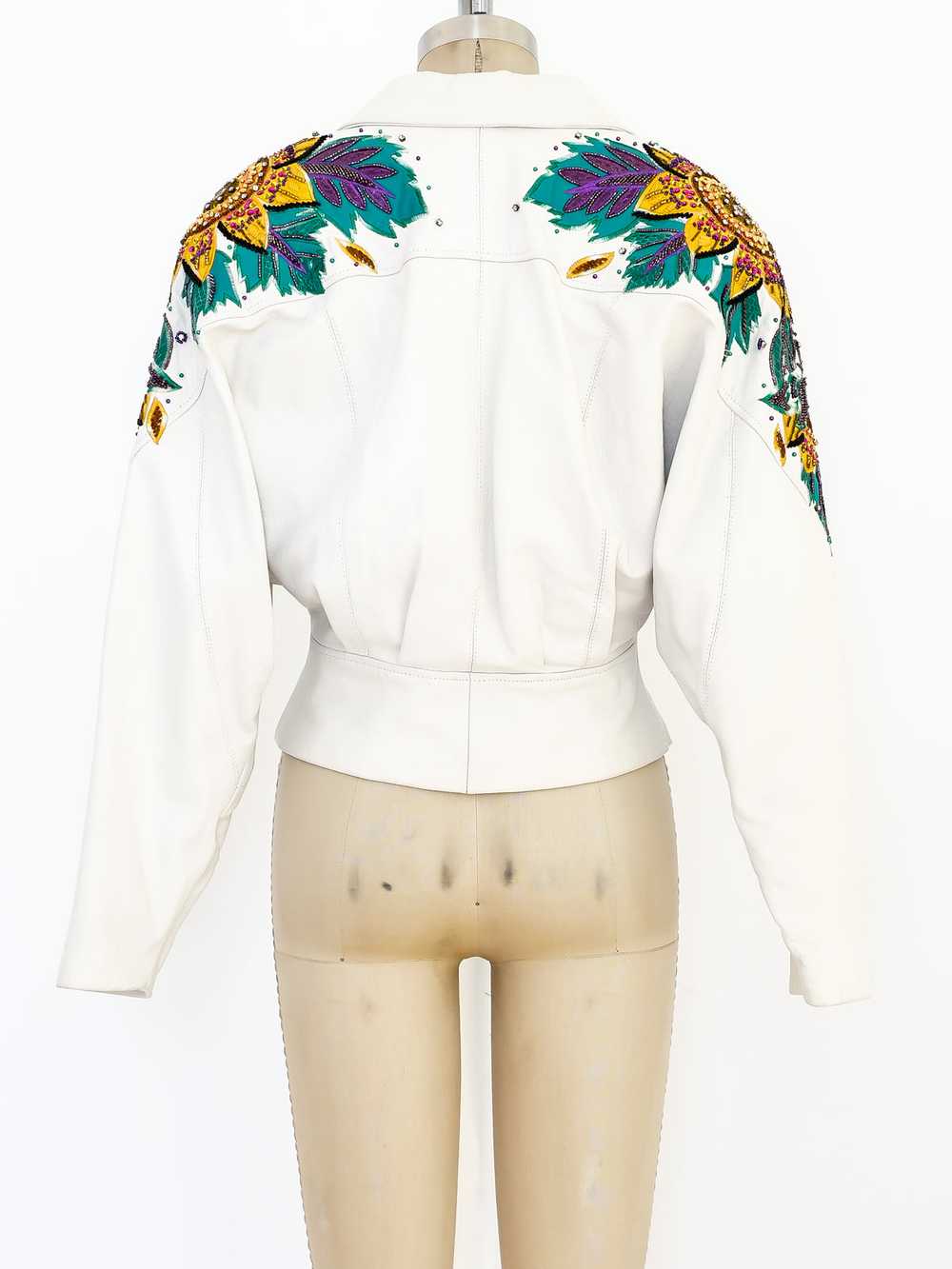 Embellished White Leather Crop Jacket - image 4