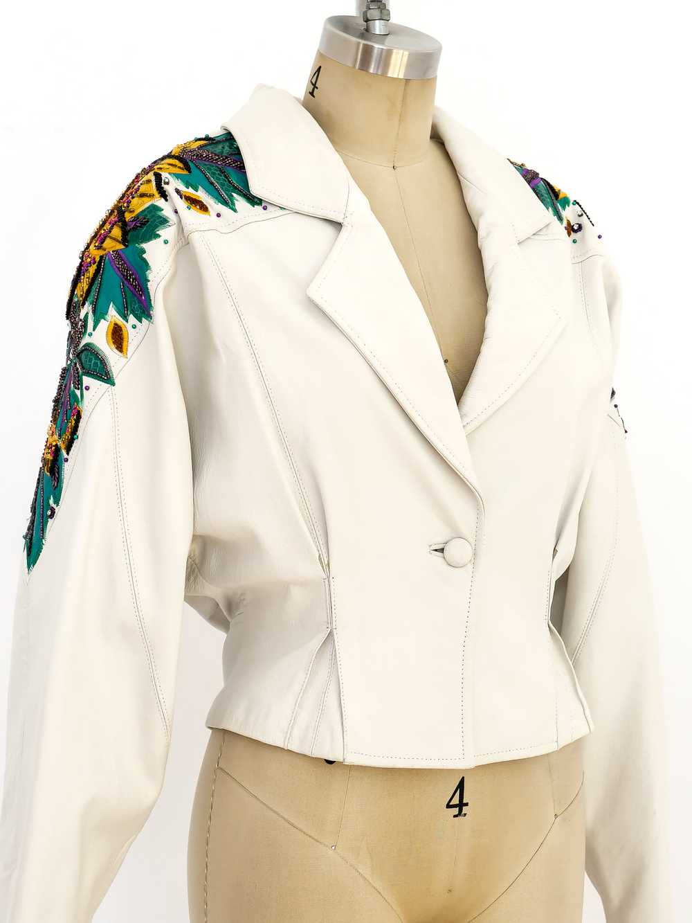 Embellished White Leather Crop Jacket - image 6