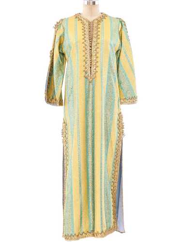 Turquoise and Gold Brocade Moroccan Caftan