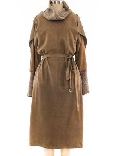1980's Knit Trimmed Suede Dress