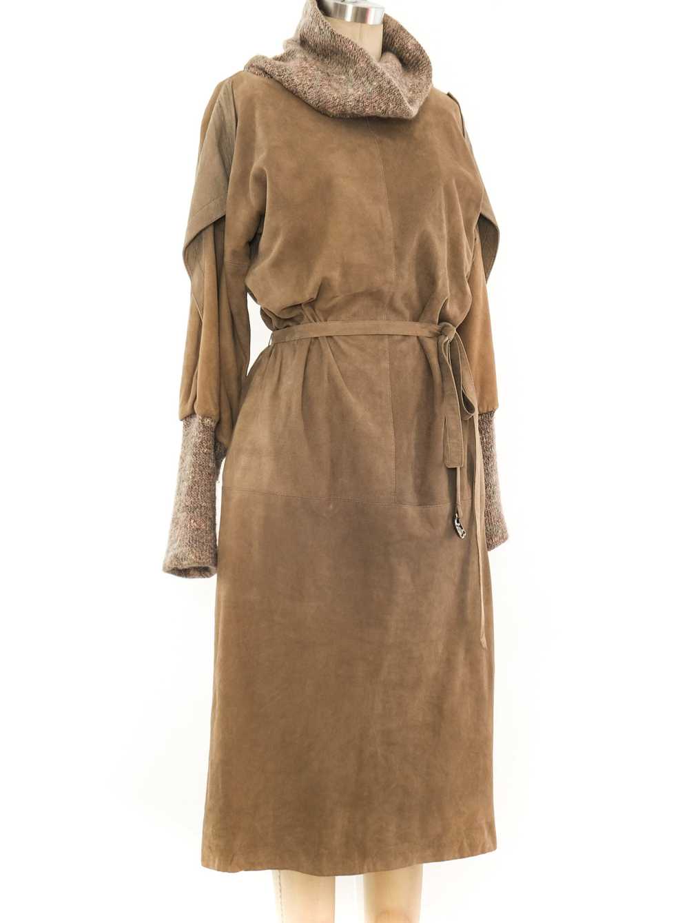 1980's Knit Trimmed Suede Dress - image 2