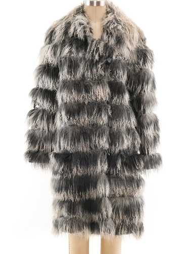 Grey Mongolian Lamb Fur and Vinyl Striped Coat - image 1