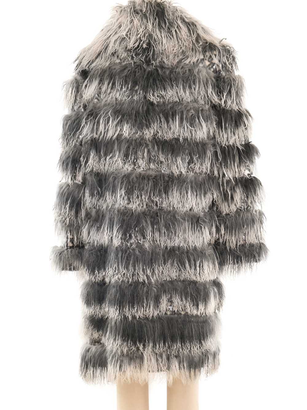 Grey Mongolian Lamb Fur and Vinyl Striped Coat - image 3