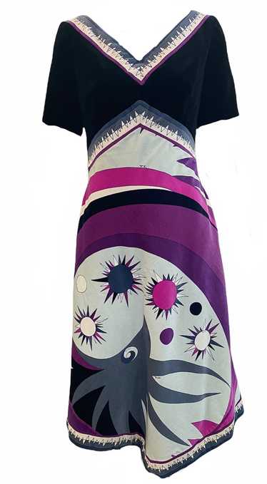 Emilio Pucci 60s Atomic Op Art Print Velvet Dress - image 1