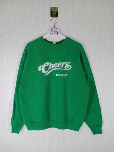 Vintage 80s ‘87 Sweatshirt Cheers Boston Green Raglan Sleeve Crew top Neck USA Large