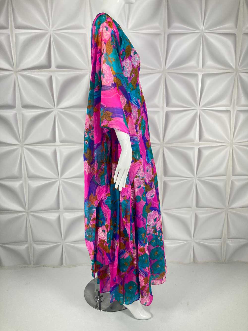 Vintage 70's DRESS Gown Kimono Sleeves M - image 4