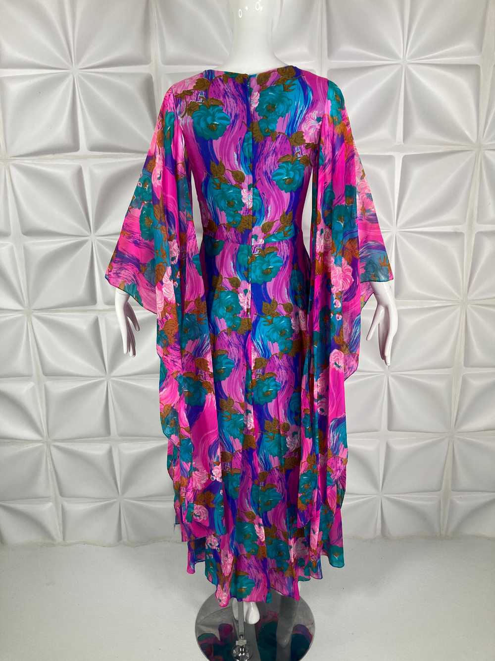 Vintage 70's DRESS Gown Kimono Sleeves M - image 5