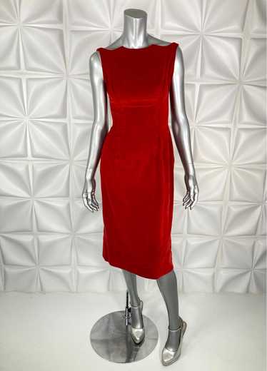 Vintage 50s DRESS velvet cotton scalloped necklin… - image 1