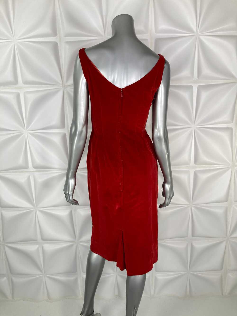 Vintage 50s DRESS velvet cotton scalloped necklin… - image 3