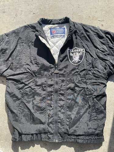 ウォームアップウェア 90s NFL raiders jacket RAIDERS Vintage 90s Logo 7 NFL Football Zip Up Puffer Parka Hooded