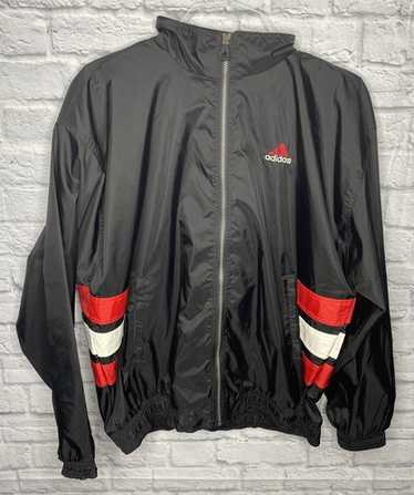 adidas 赤黒 ジップアップジャケット Vintage Adidas Windbreaker Jacket Zip Up Black Red Wh… - Gem