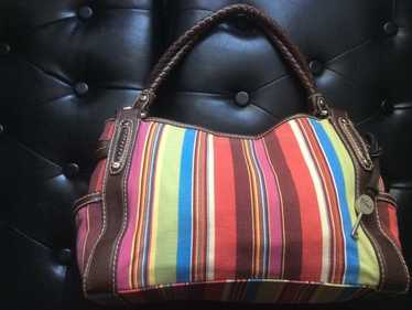 Fossil Multicolor Striped Canvas & Leather Handba… - image 1