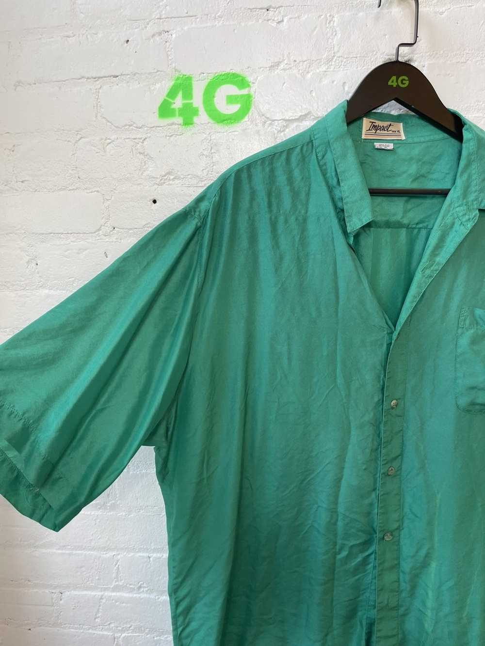 Vintage Vintage 100% SILK Turquoise Short Sleeve … - image 2