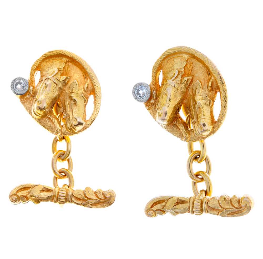 Vintage "Double Horse Heads" cufflinks in solid 1… - image 10