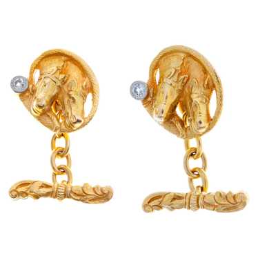Vintage "Double Horse Heads" cufflinks in solid 1… - image 1