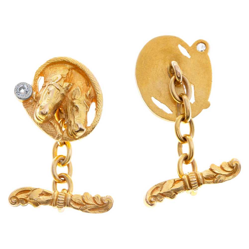 Vintage "Double Horse Heads" cufflinks in solid 1… - image 2