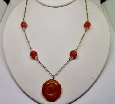 Antique Art Deco Carved Carnelian Gold Filled GF … - image 1