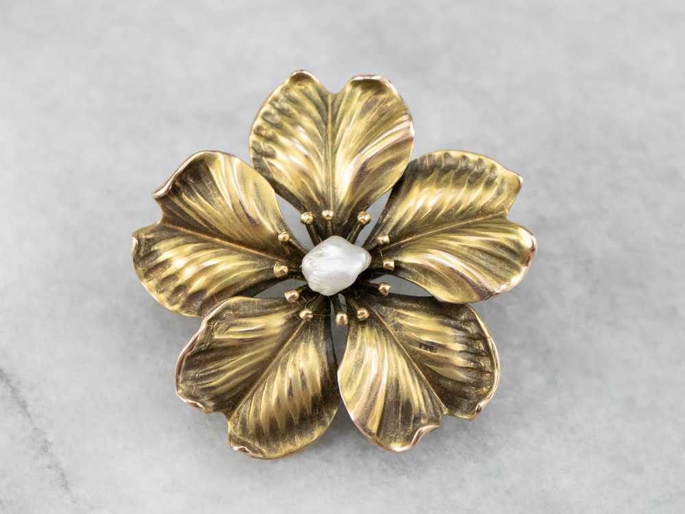Antique Baroque Pearl Flower Pin or Pendant - image 1