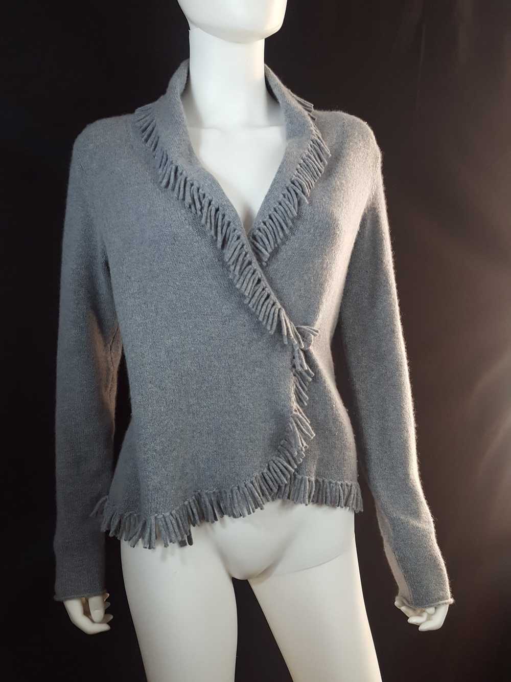 Magaschoni Cashmere Fringe Wrap Sweater Size XS - image 2