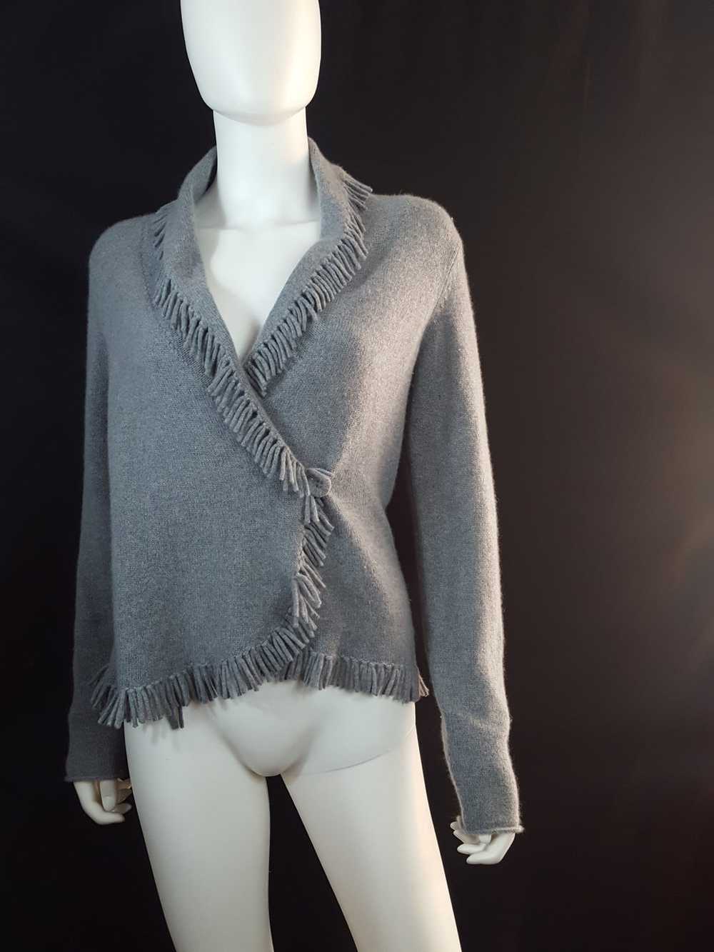 Magaschoni Cashmere Fringe Wrap Sweater Size XS - image 3