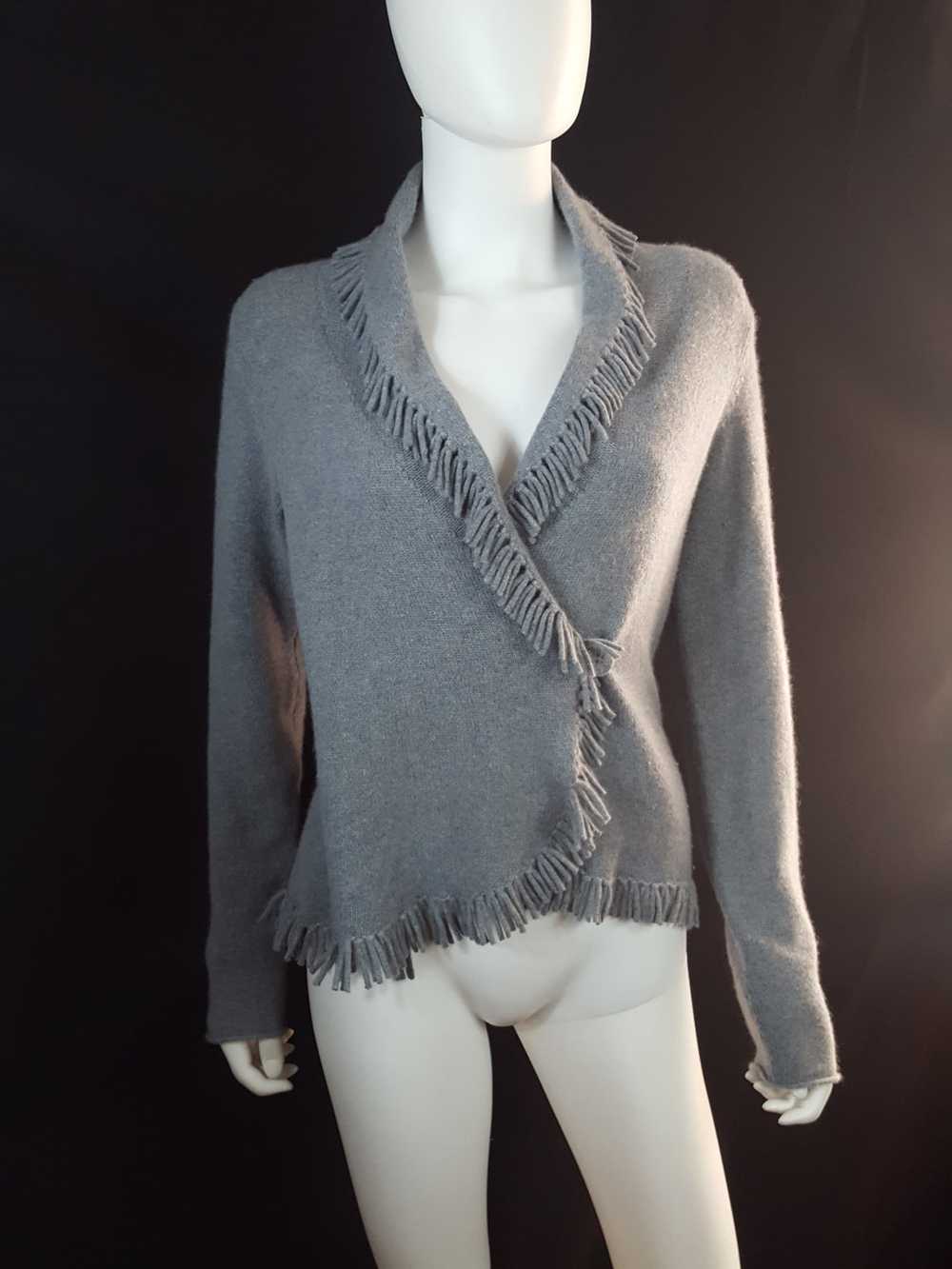 Magaschoni Cashmere Fringe Wrap Sweater Size XS - image 4