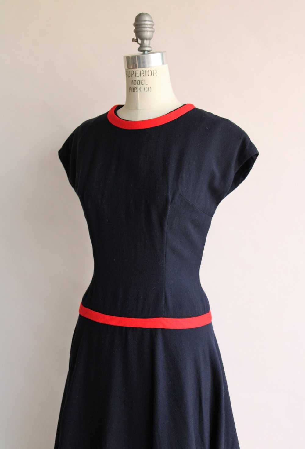 Vintage 1950s 1960s Navy Blue Wool Dress - image 2