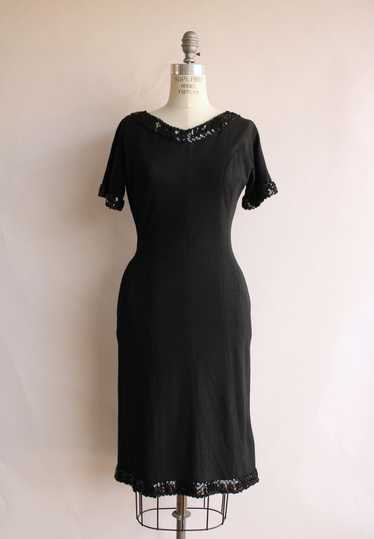 Vintage 1950s 1960s Black Wiggle Dress with Pocke… - image 1