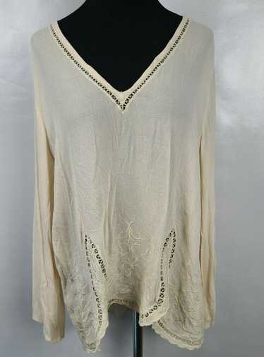 Lush Womens Blouse Size Large Ivory Long Sleeve V… - image 1