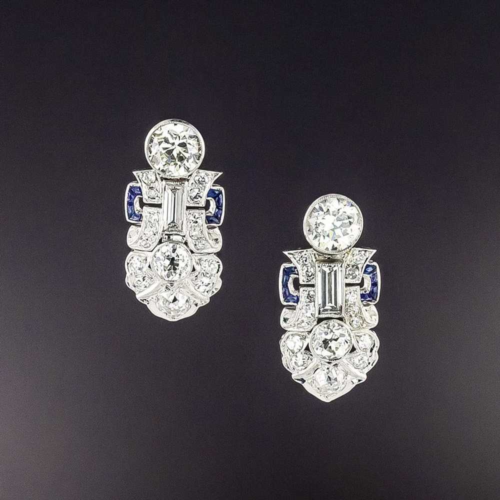 Art Deco Diamond and Sapphire Earrings - image 1