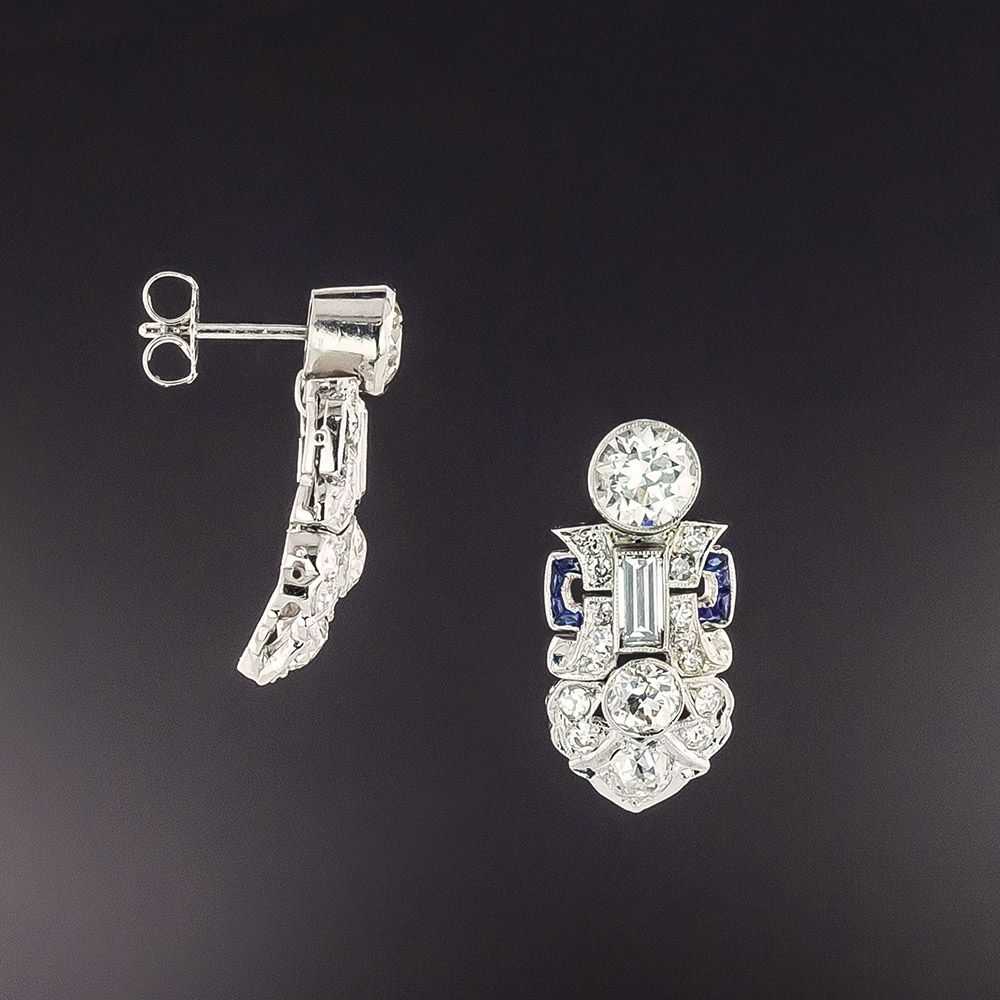 Art Deco Diamond and Sapphire Earrings - image 2