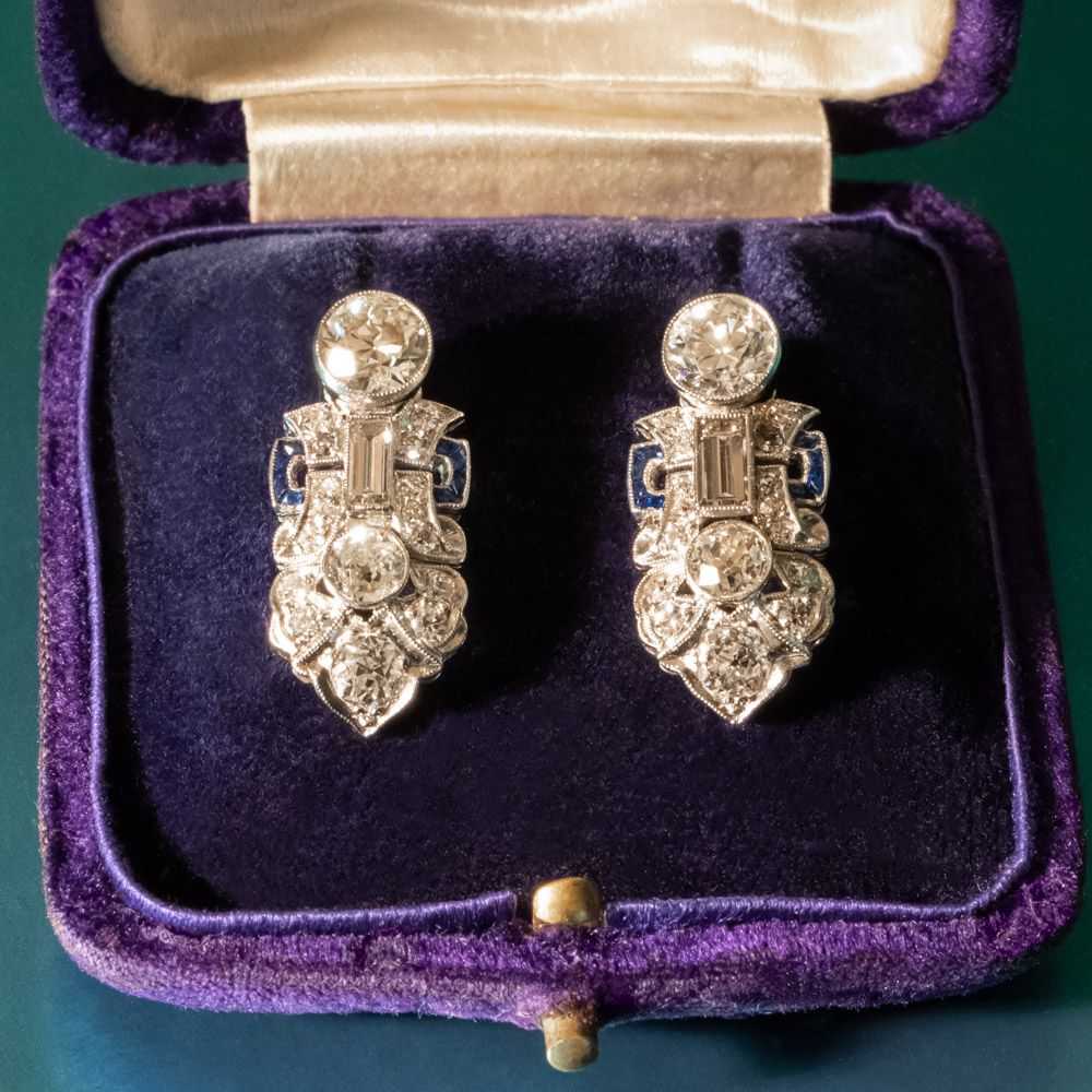 Art Deco Diamond and Sapphire Earrings - image 3