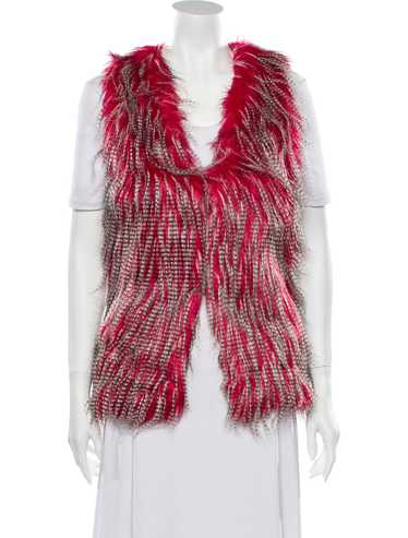 Unreal Fur Vest Red Printed Collarless - image 1