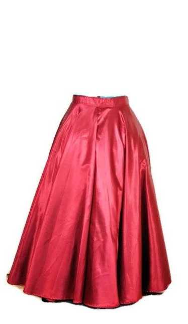1980's Vintage Cranberry Satin Belle Skirt - image 1