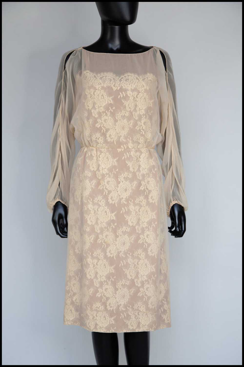 Vintage 1960s Travilla Champagne Lace Wiggle Dress - image 2