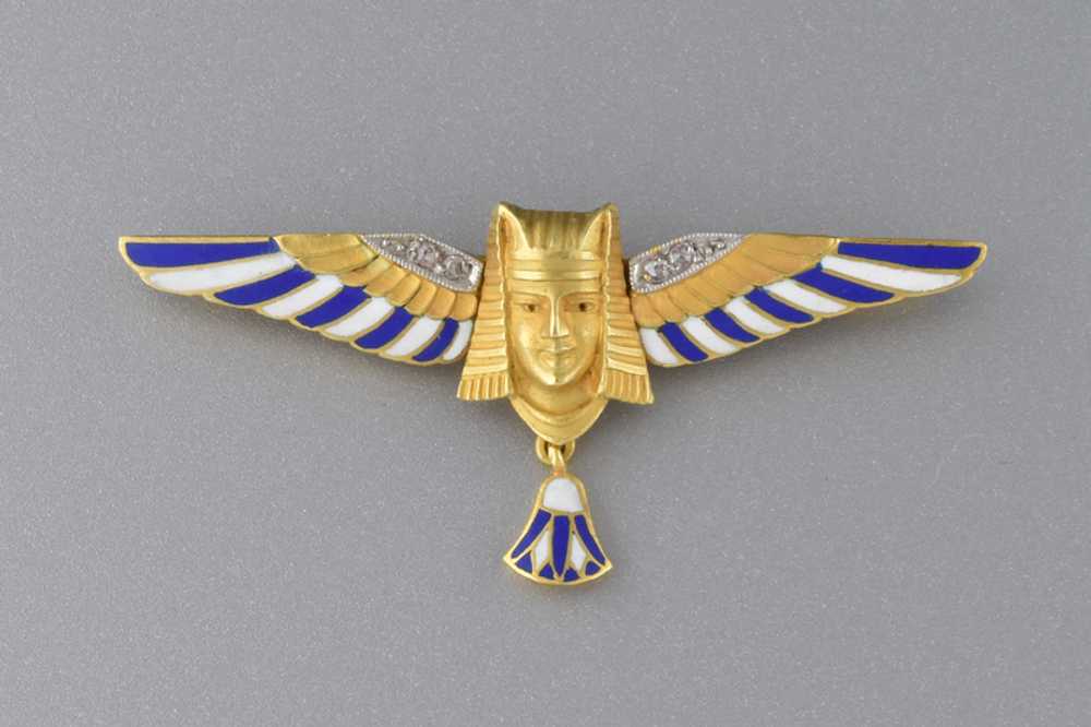 Enamel & Diamond Egyptian Revival Brooch - image 6