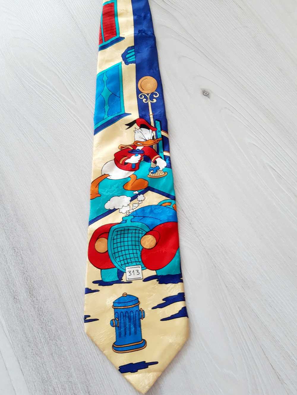 Disney × Vintage Disney Tie Rack silk Donald the … - image 1