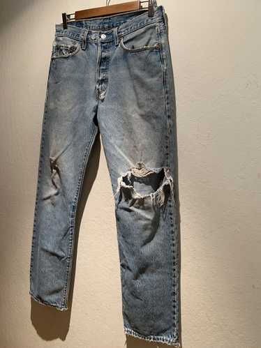 Very Rare Vintage Levi's Lvc 1937 501xx Distressed Denim Jean Skirt Buckle Back Leather Patch Size 30 Selvedge