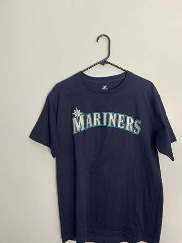 Vintage Majestic Seattle Mariners Jersey Navy Mesh Two Button Collar Size L  - Waterfront Online