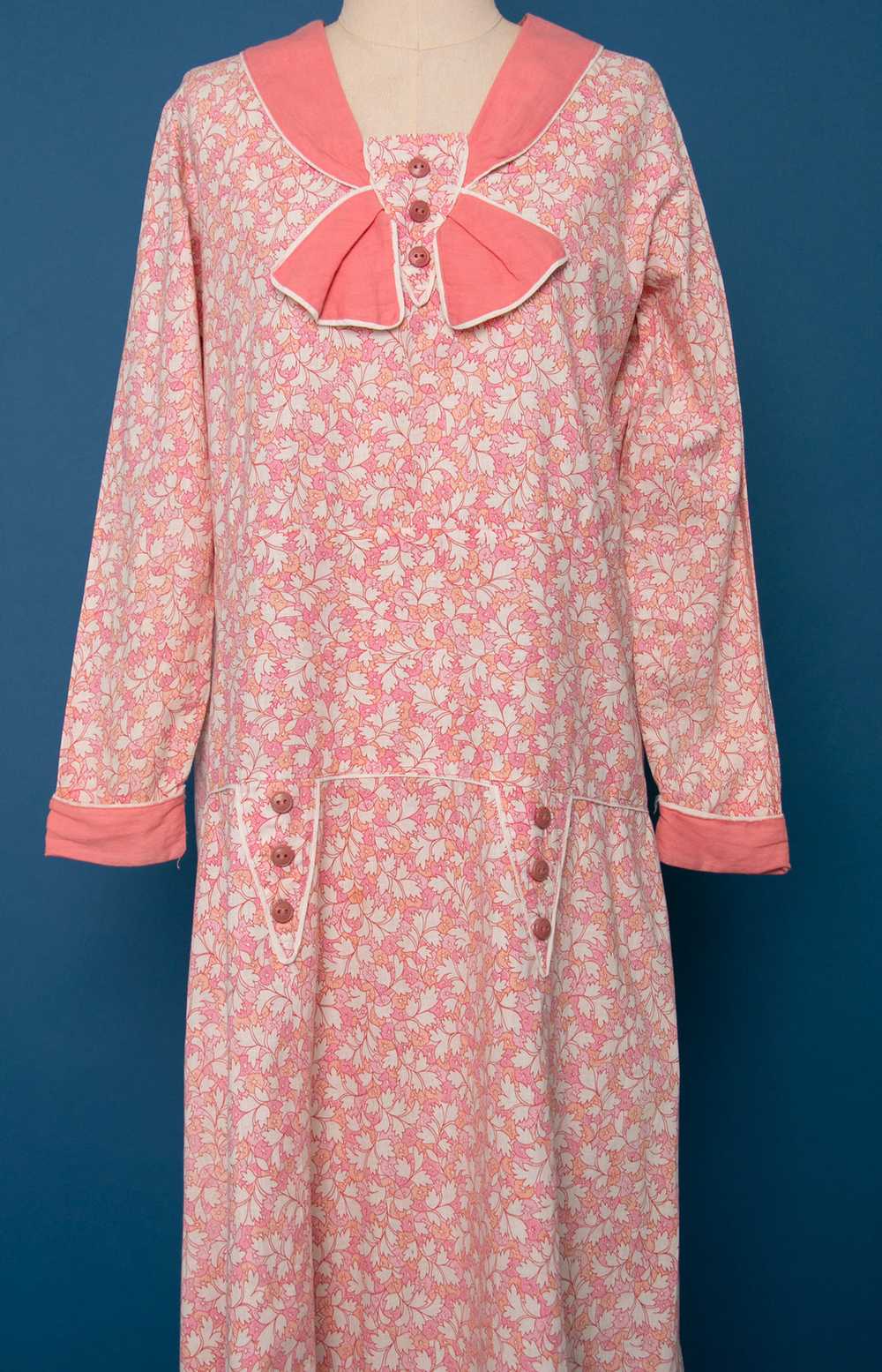 Vintage 1920's Pink Floral Long Sleeved Drop Wais… - image 3