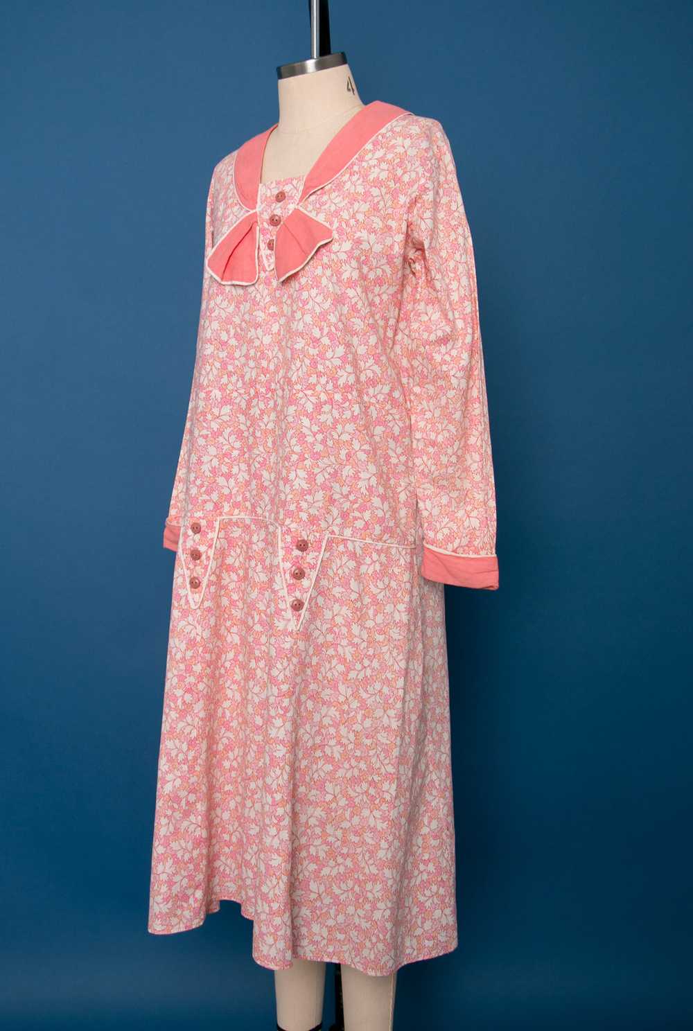 Vintage 1920's Pink Floral Long Sleeved Drop Wais… - image 7