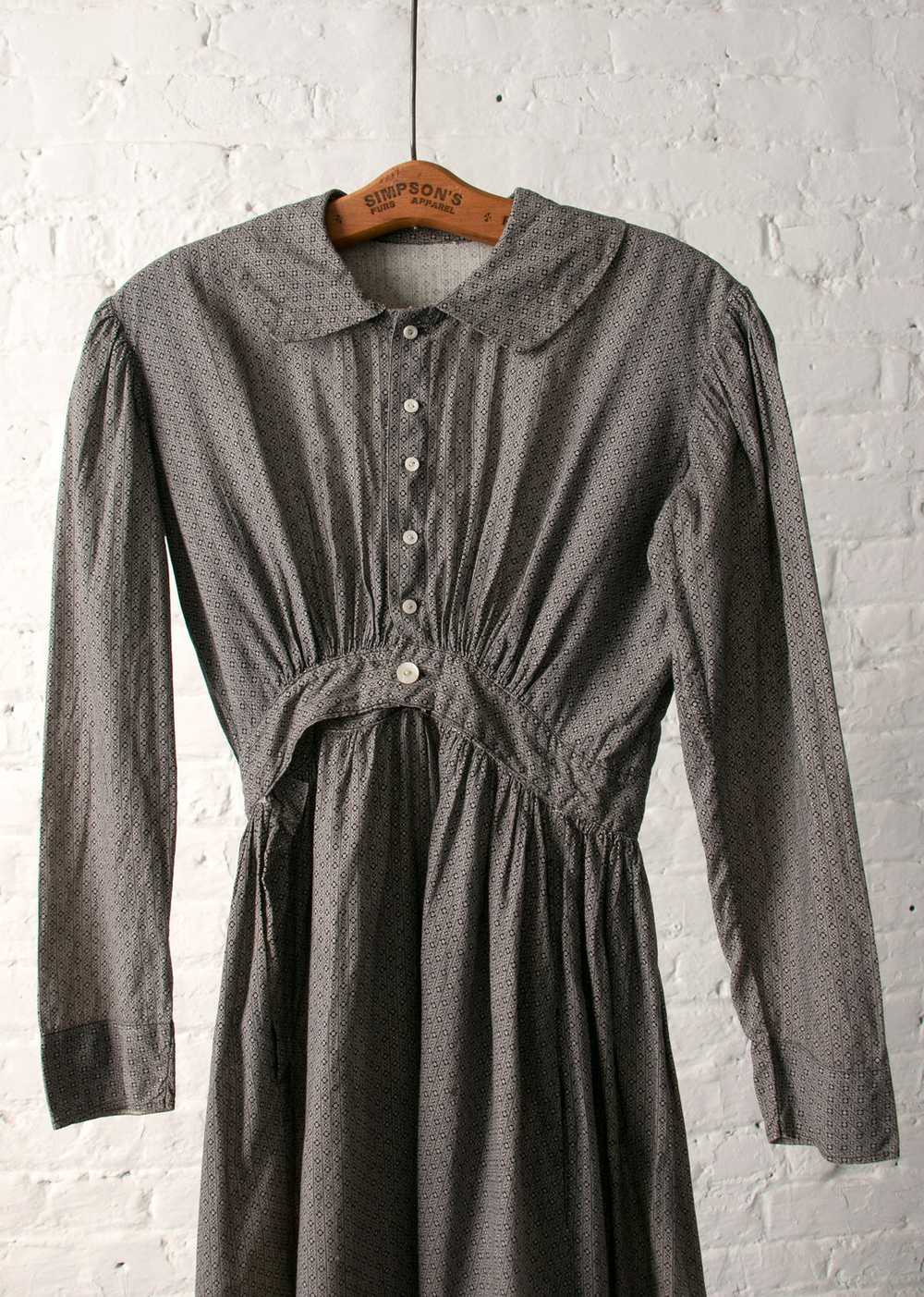 Antique 1900's Grey Calico Dress Long Sleeve Floo… - image 2