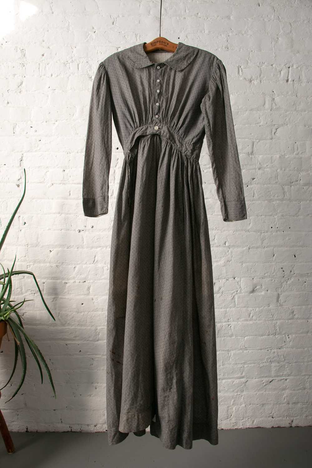 Antique 1900's Grey Calico Dress Long Sleeve Floo… - image 3